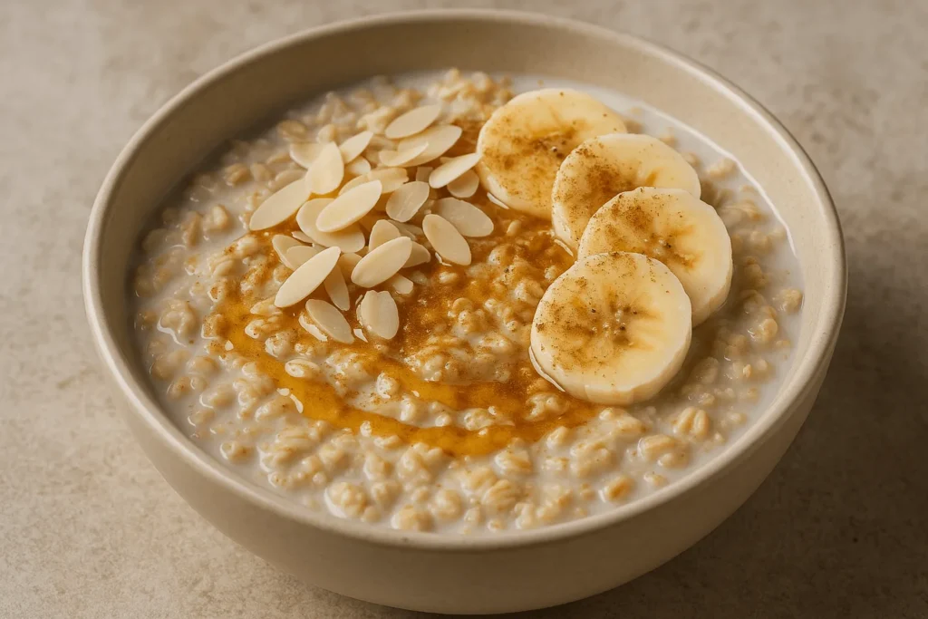 اوتمیل با موز، عسل و بادام درختی