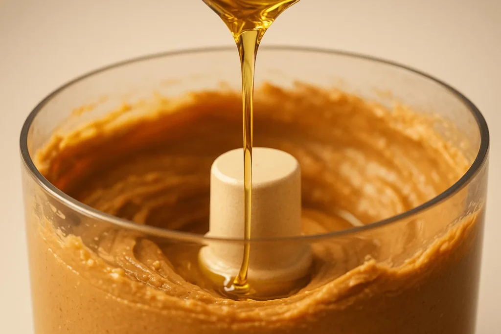 اضافه کردن روغن به بادام زمینی له شده