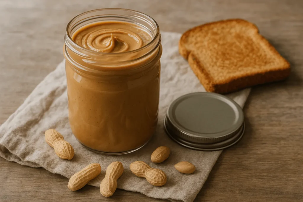 کره بادام زمینی خانگی داخل ظرف