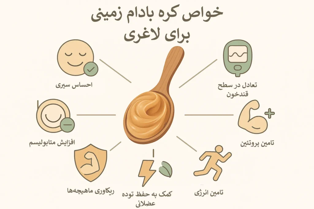 اینفوگرافیک خواص کره بادام زمینی برای لاغری