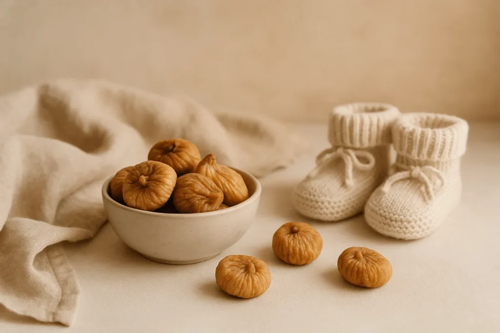 انجیر خشک کنار کفشها نوزادی