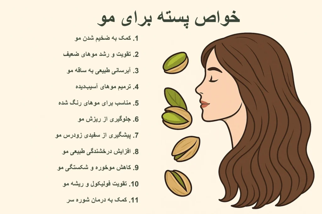اینفوگرافیک خواص پسته برای مو.