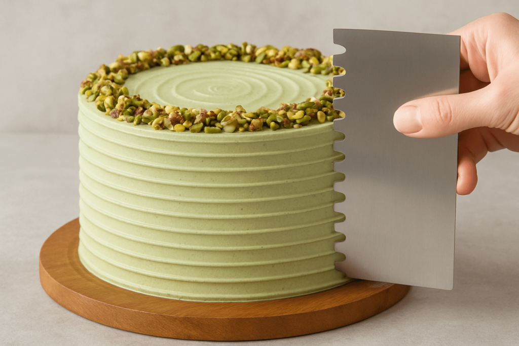 تزئین کیک پسته خامهای با کاردک