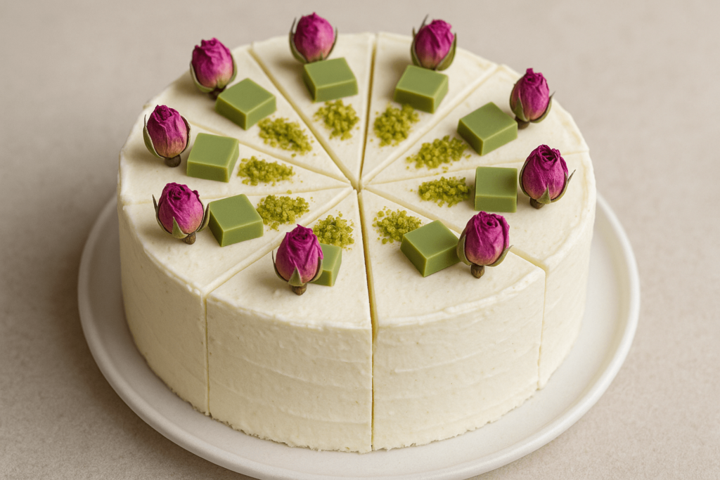 تزئین کیک پسته خامهای به سبک کافی شاپی