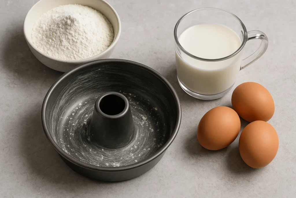 مرحله اول طرز تهیه کیک پسته: آماده‌سازی مواد و قالب