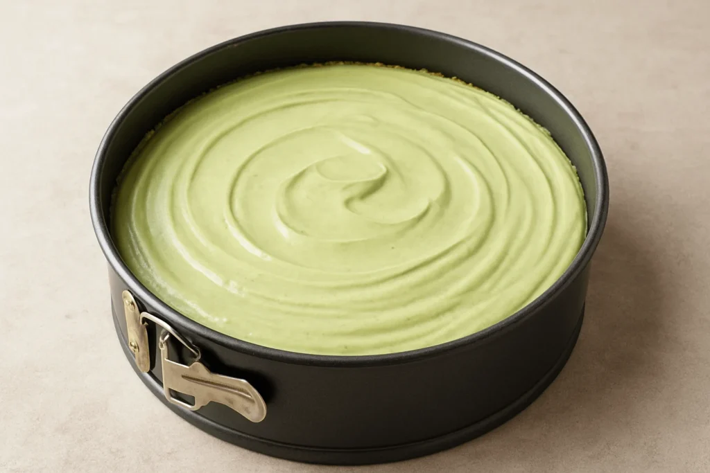 ریختن چیز کیک پسته درون قالب