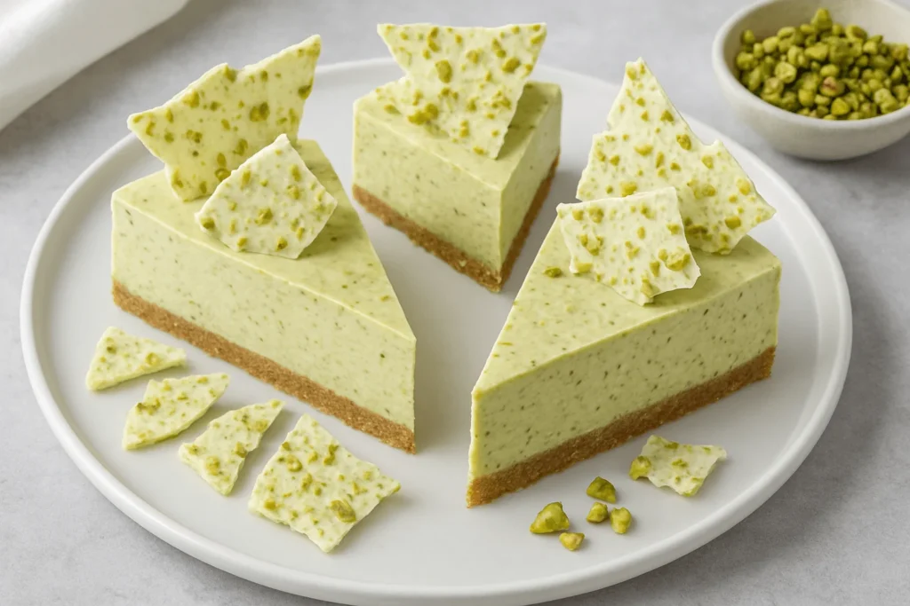 ایده تزئین چیز کیک پسته با تکه شکلات