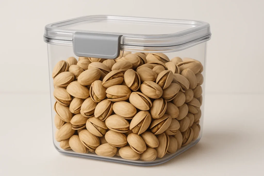 پسته خشک داخل ظرف در بسته