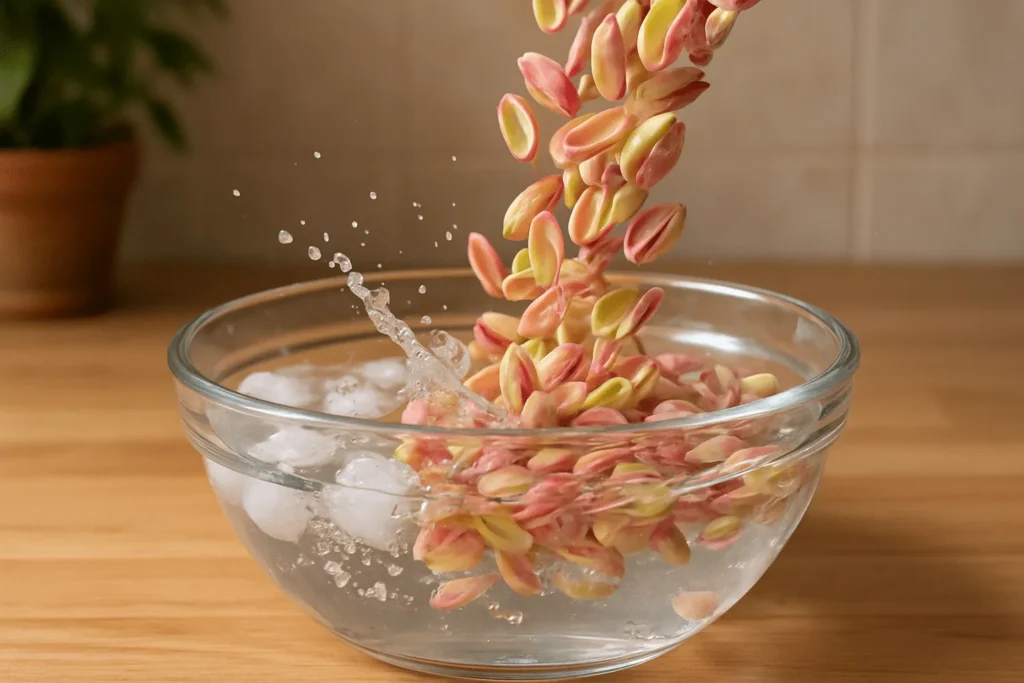 ریختن پوست پسته داخل آب سرد برای شوک حرارتی