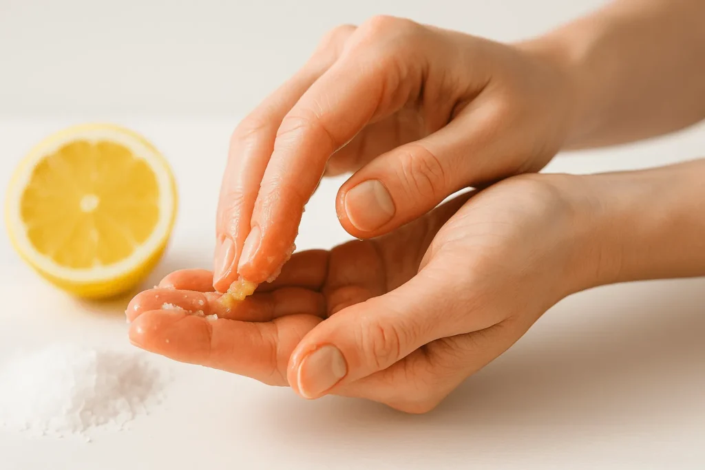 ترکیب لیمو و نمک برای از بین بردن سیاهی گردو روی دست