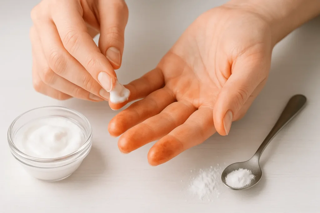 ترکیب جوش شیرین و آب برای از بین بردن سیاهی گردو روی دست