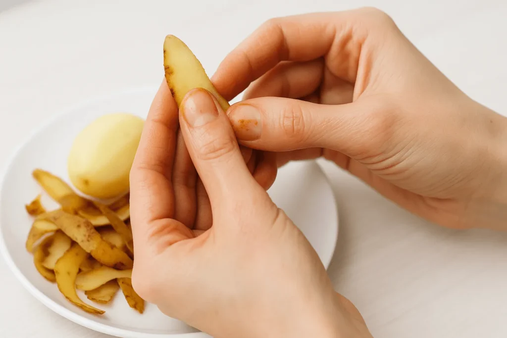 پوست سیب زمینی برای از بین بردن سیاهی گردو روی دست