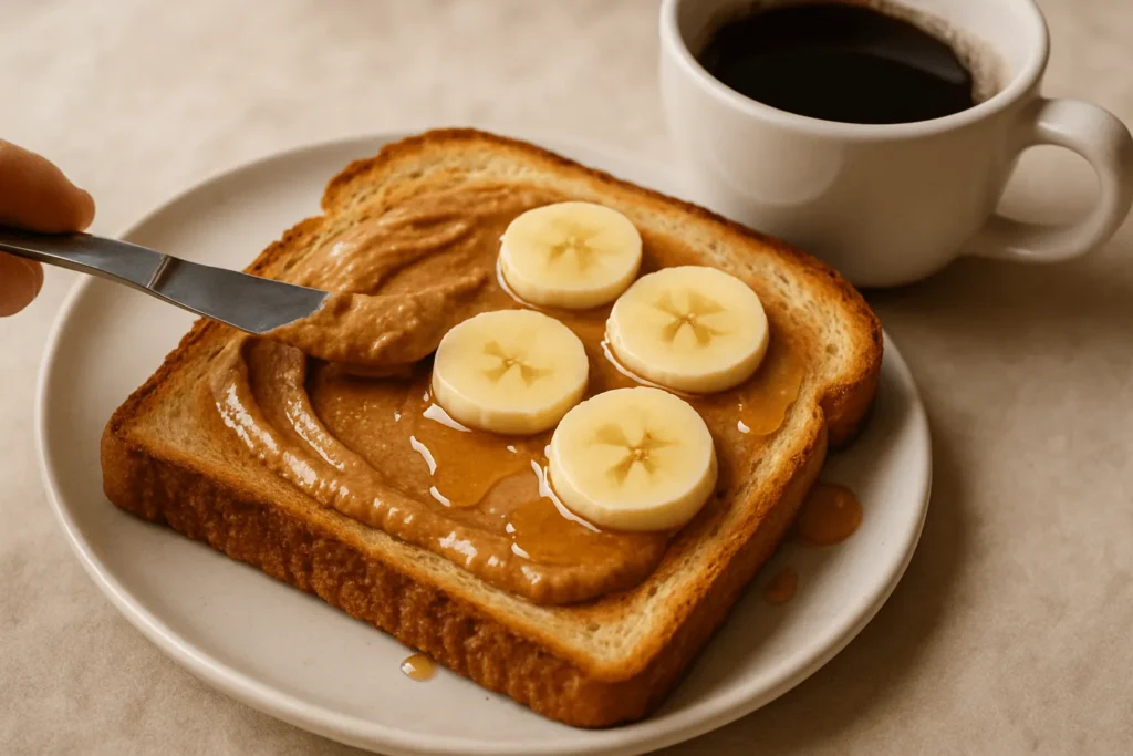 نان تست با کره بادام درختی، عسل و موز