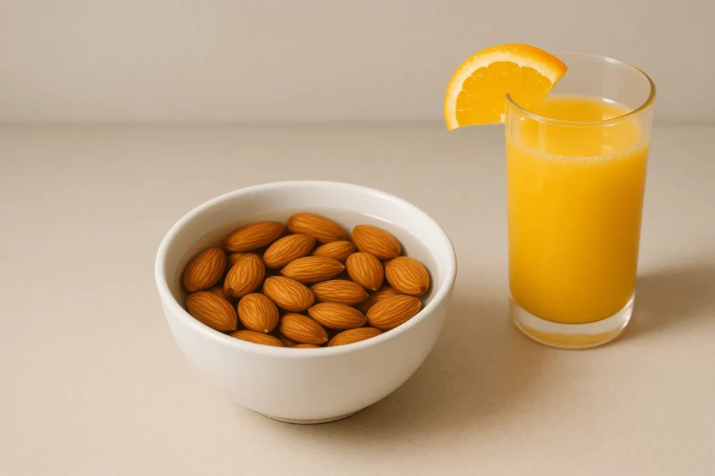 بادام درختی برای چاقی صورت همراه با آب پرتقال