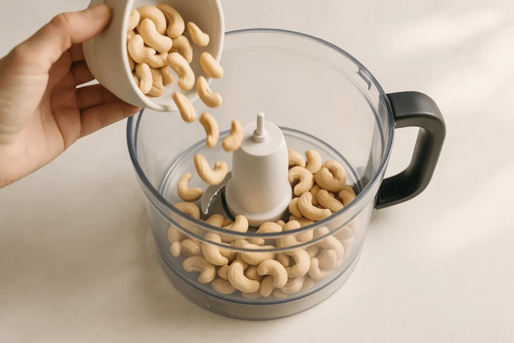 مرحله دوم: ریختن بادام هندی داخل مخلوطکن