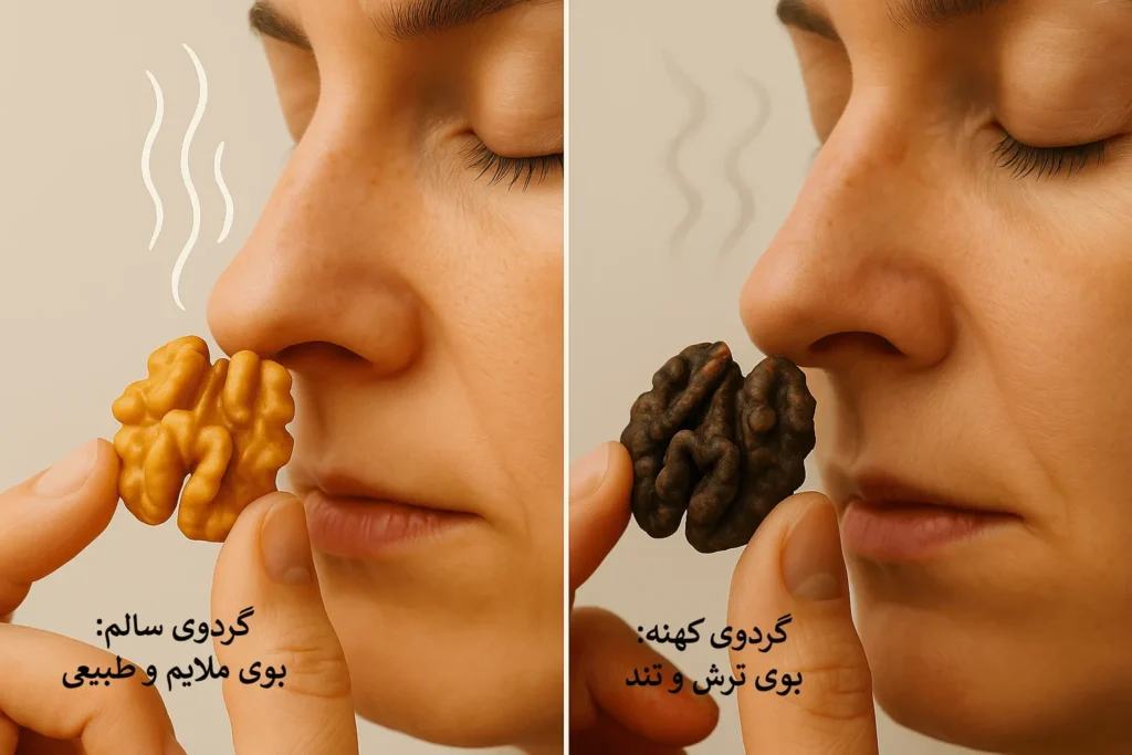 تشخیص گردوی تازه از کهنه-تشخیص با بوی مغز گردو