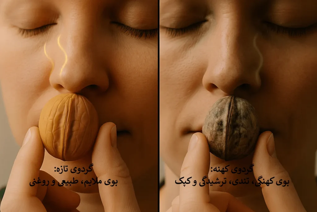 تشخیص گردوی تازه از کهنه-بررسی بوی گردوی باپوست