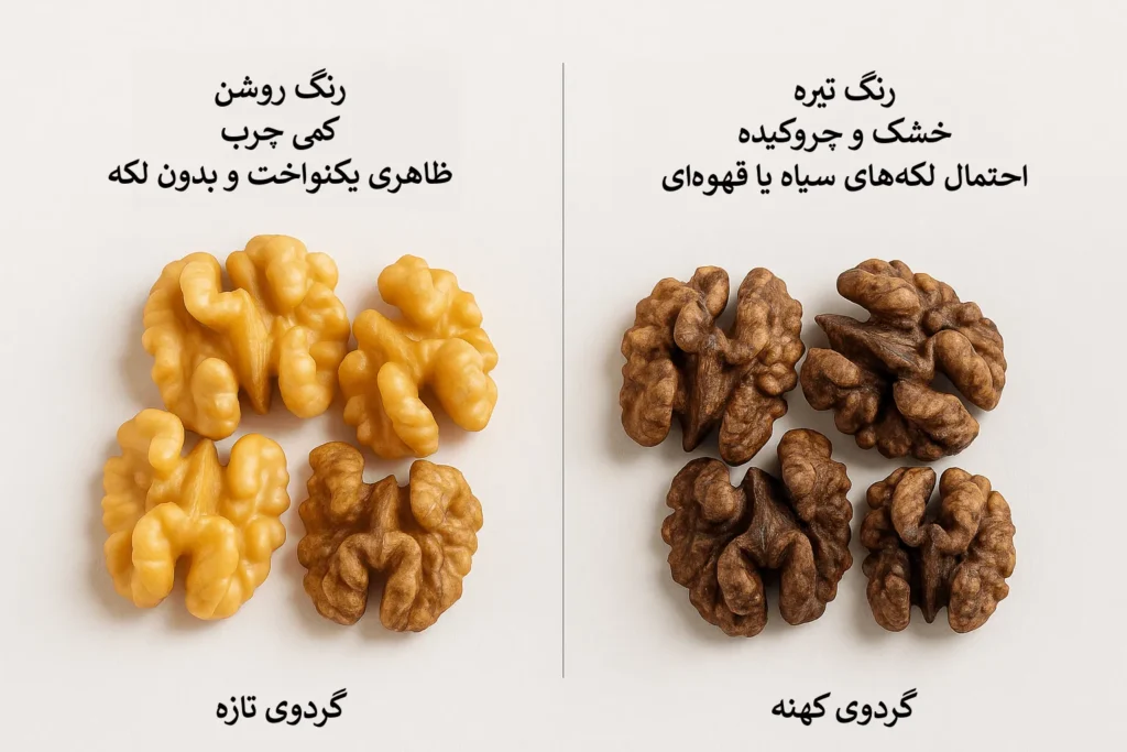 تشخیص گردوی تازه از کهنه-بررسی رنگ و بافت مغز گردو