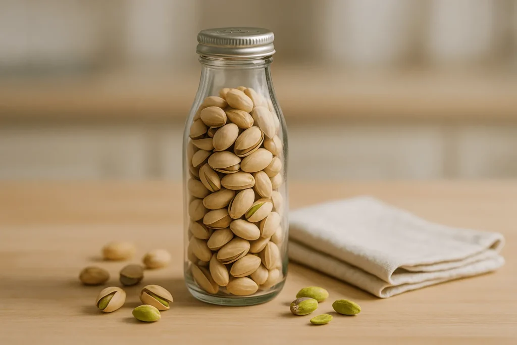 نگهداری پسته تازه در شیشه نوشابه