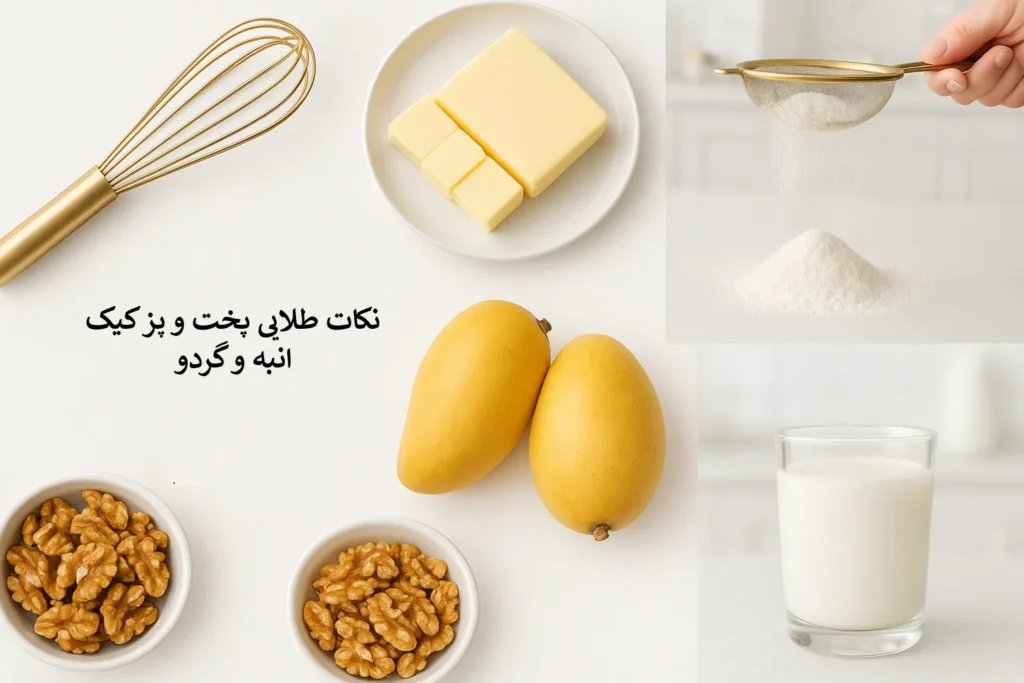 نکات طلایی پخت و پز کیک انبه و گردو