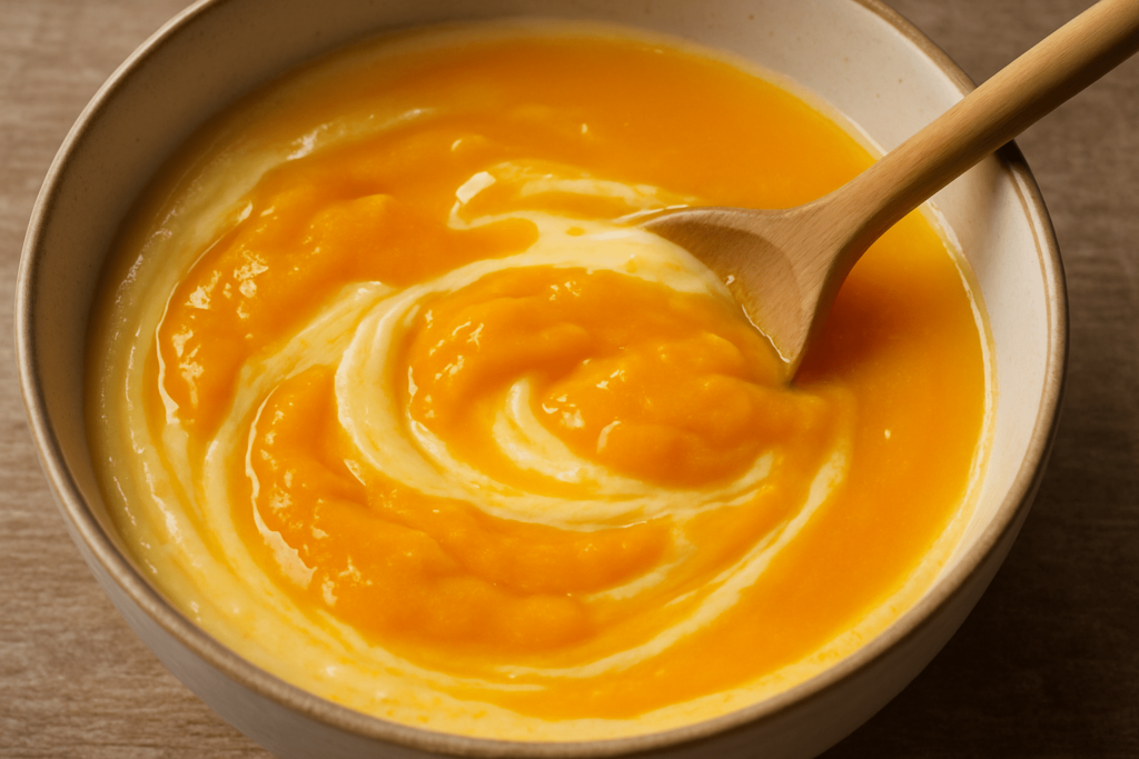 هم زدن پوره و آب انبه