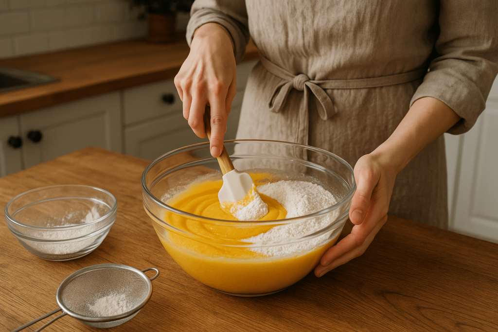 اضافه کردن مواد خشک به مایه کیک