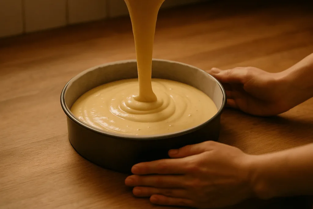 طرز تهیه کیک رژیمی با جو دوسر و کره بادام زمینی-مرحله پنجم: ریختن در قالب و گذاشتن در فر