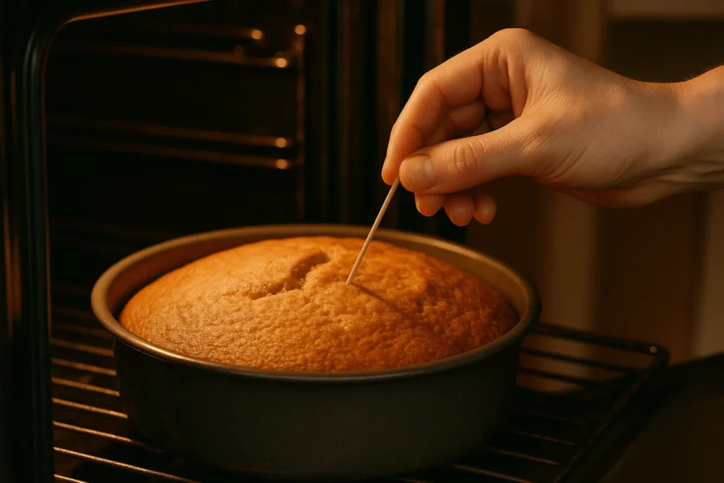 طرز تهیه کیک رژیمی با جو دوسر و کره بادام زمینی-مرحله ششم: تست پختن کیک