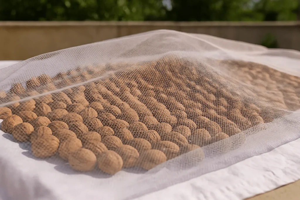 خشک کردن گردو با پوست در آفتاب