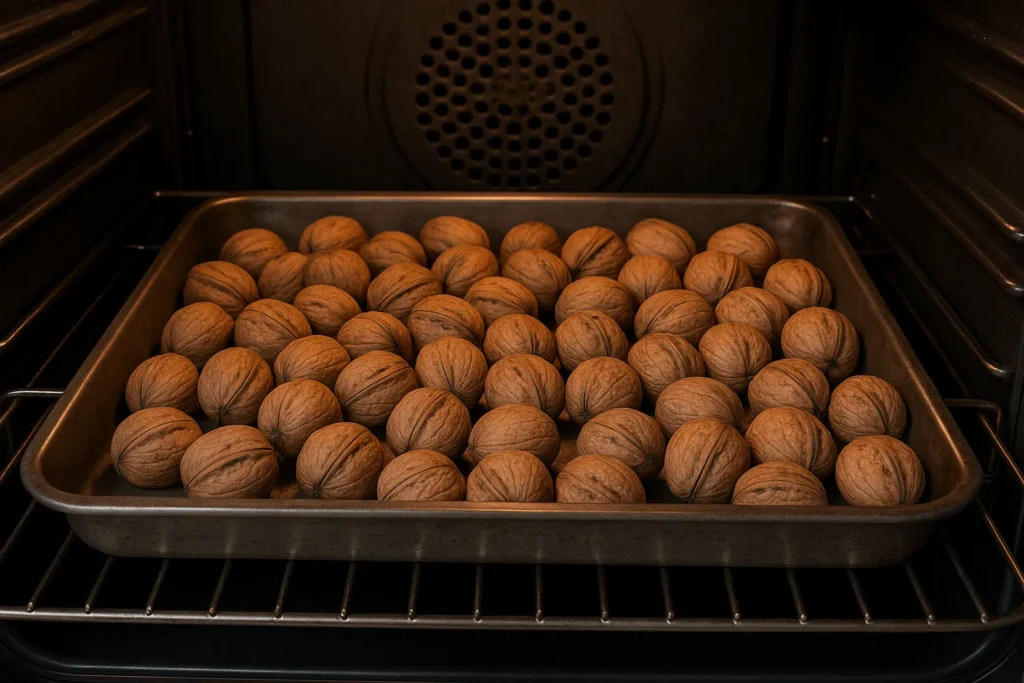 خشک کردن گردو با پوست در فر خانگی