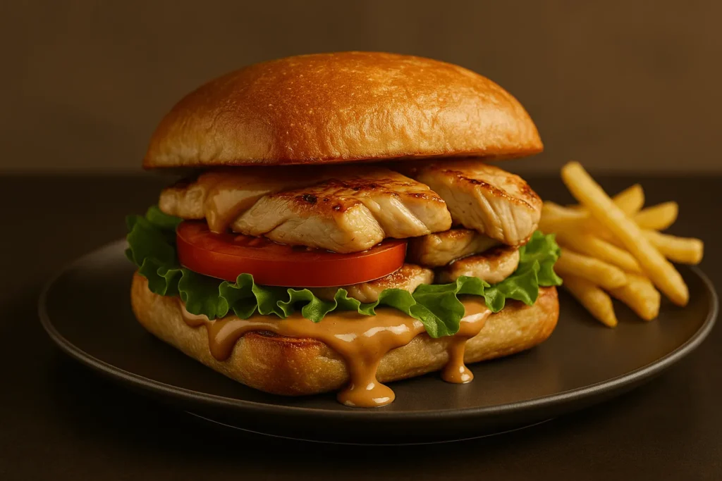 برگر مرغ با سس بادام زمینی