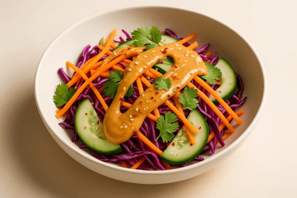 کلم، هویج و خیار با سس بادام زمینی