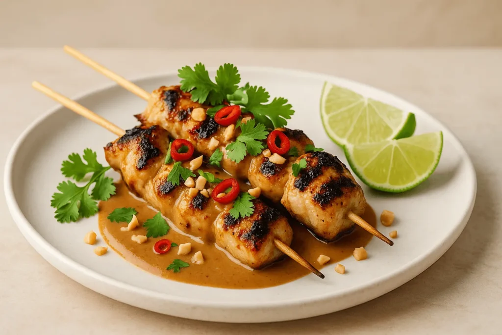 مرغ کبابی با سس بادام زمینی