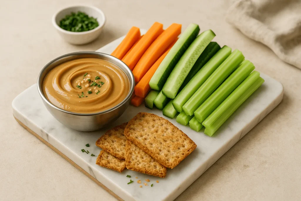 هویج، خیار، کرفس با سس بادام زمینی