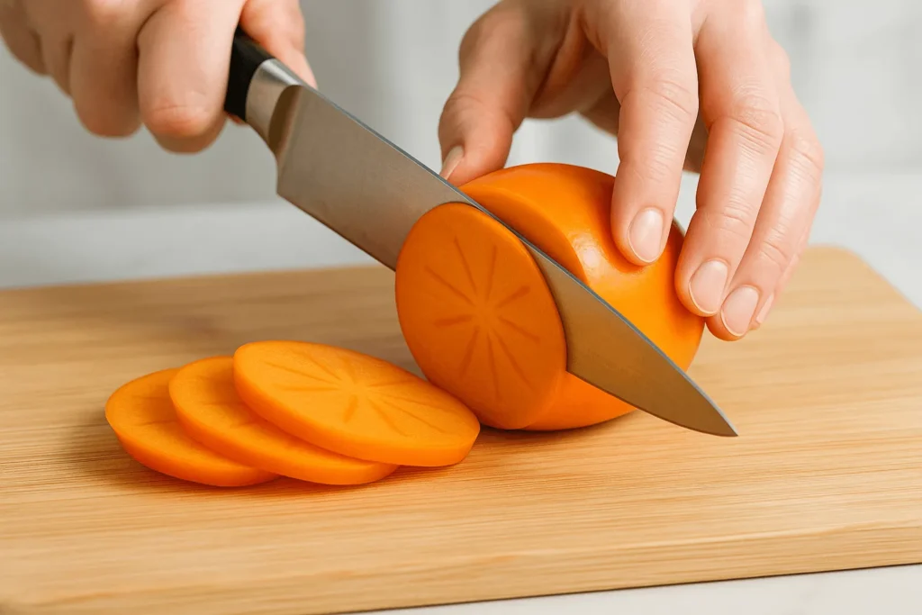 مرحله دوم: برش زدن خرمالوها
