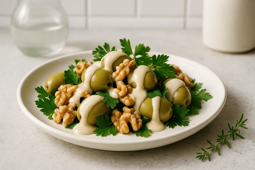 سالاد زیتون و گردو وگان