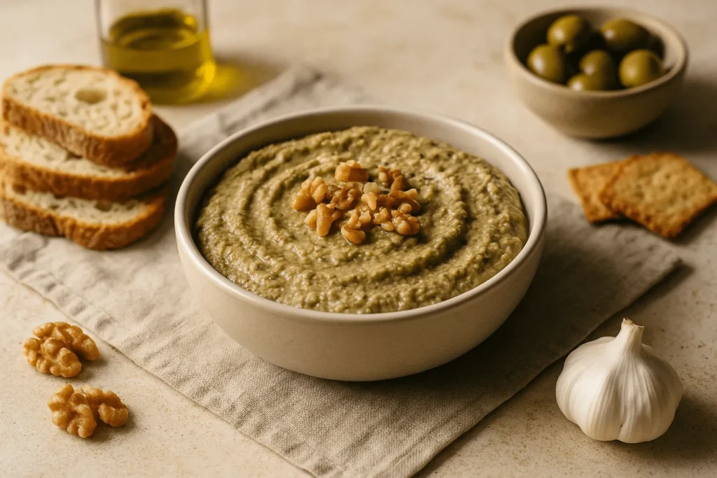 اسپرد ساندویچی از سالاد زیتون و گردو