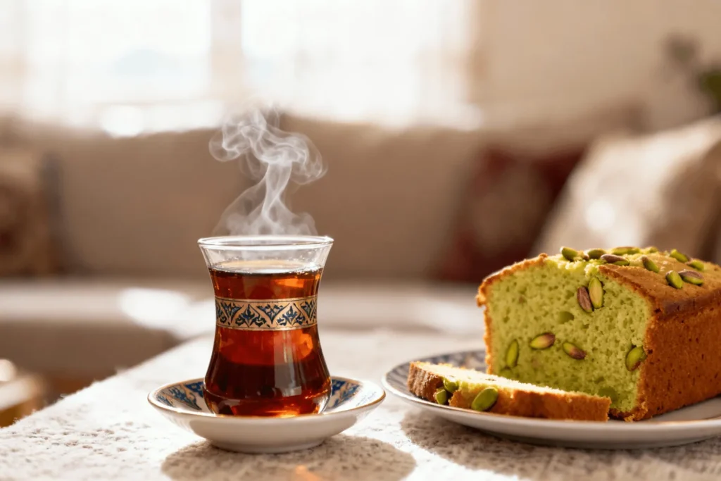 پاند کیک پسته با چای