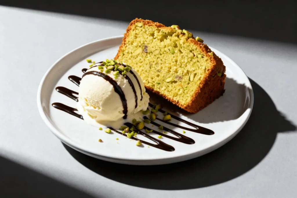 پاند کیک پسته با بستنی