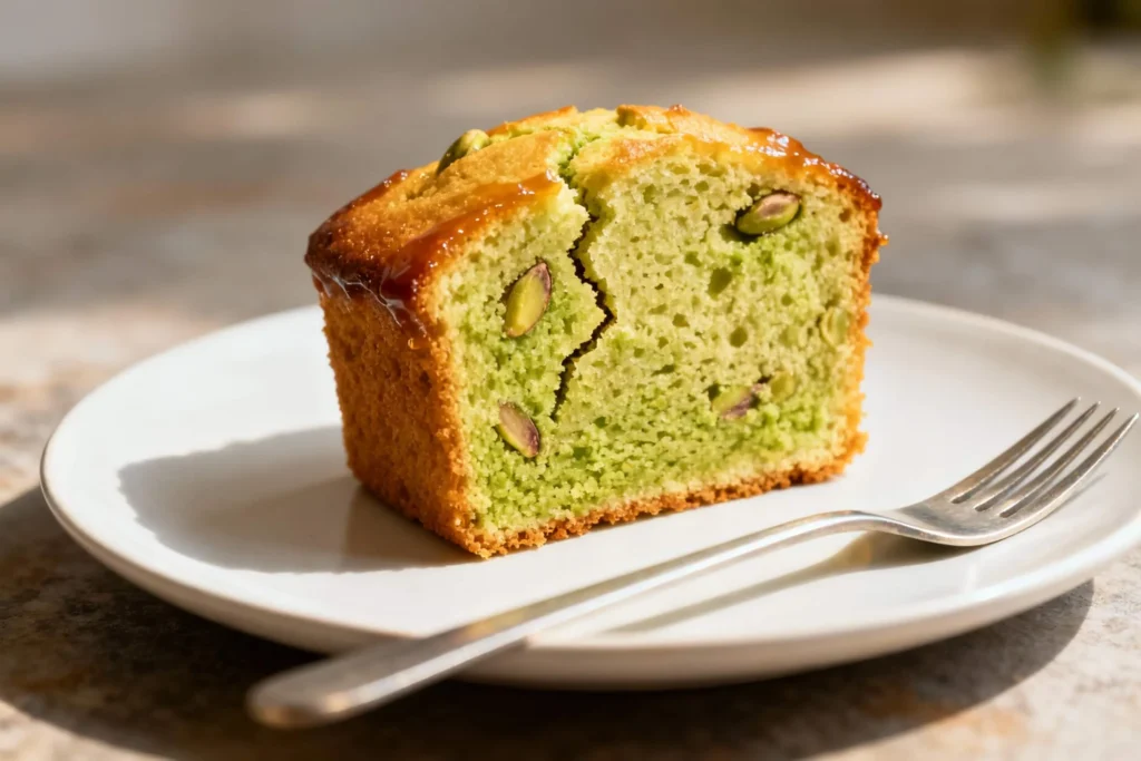 یک برش از پاند کیک پستهای