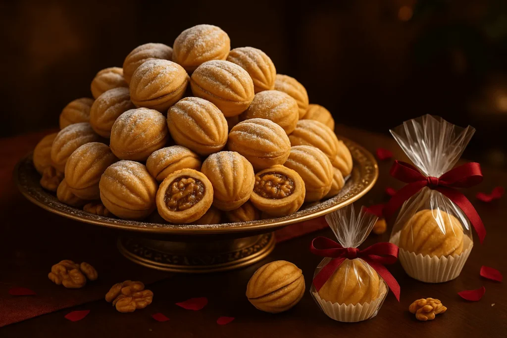 شیرینی گردویی روسی با دیزاین ربان قرمز