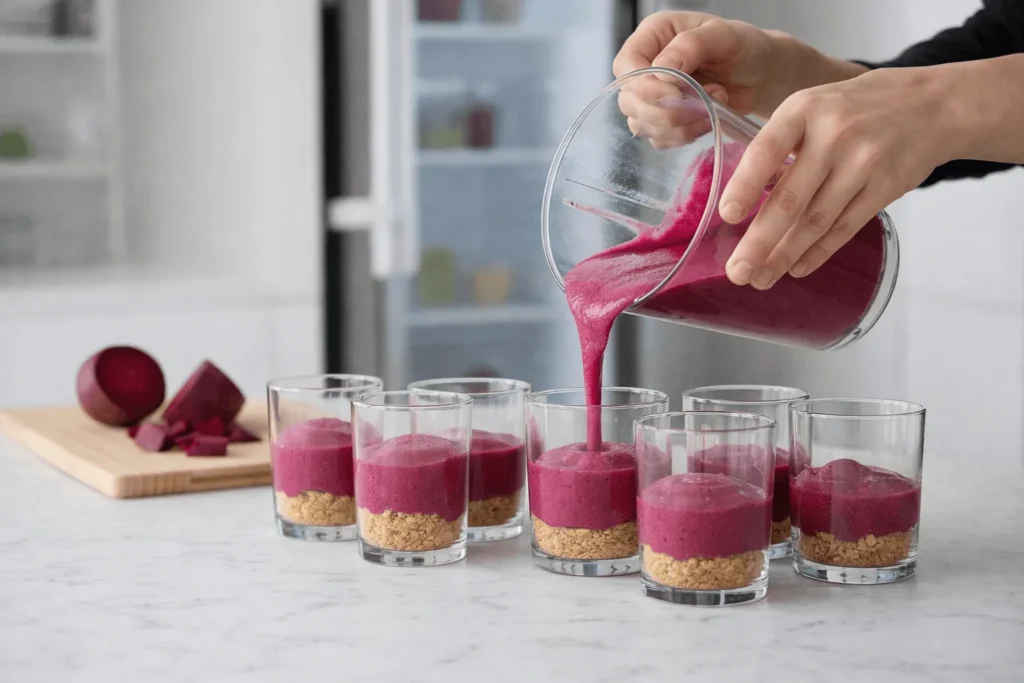 دسر لبو با بیسکویت پتیبور به صورت لایهای