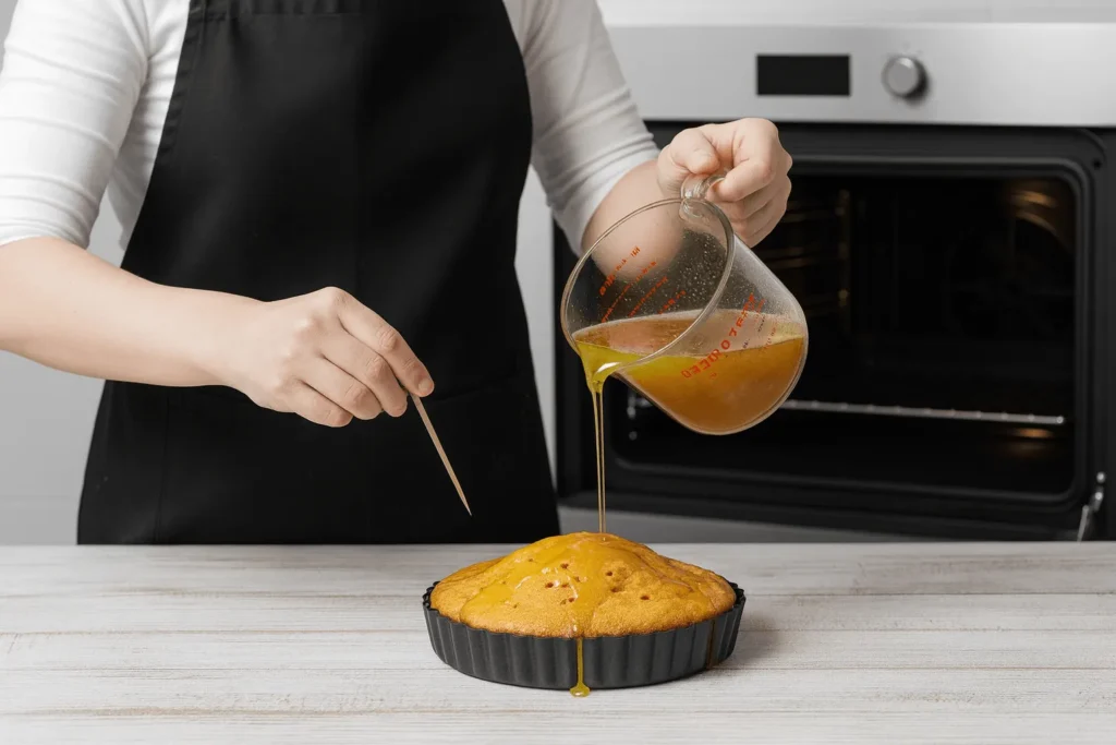 مرحله هشتم: ریختن شهد روی کیک