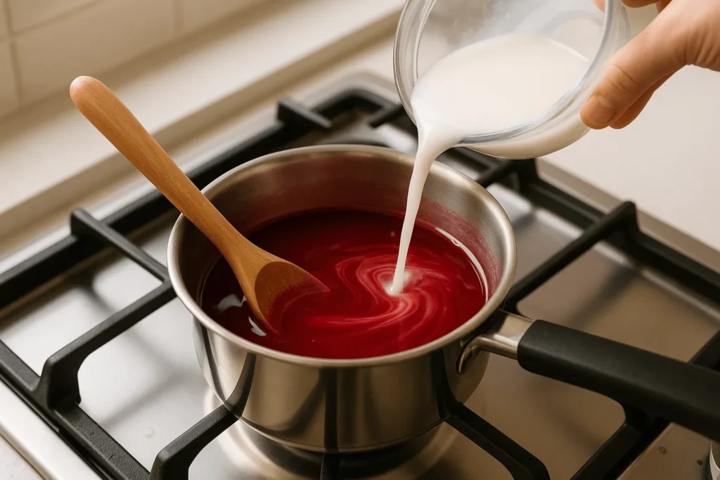 مرحله اول: حل کردن نشاسته در آب و مخلوط کردن شکر و آب انار