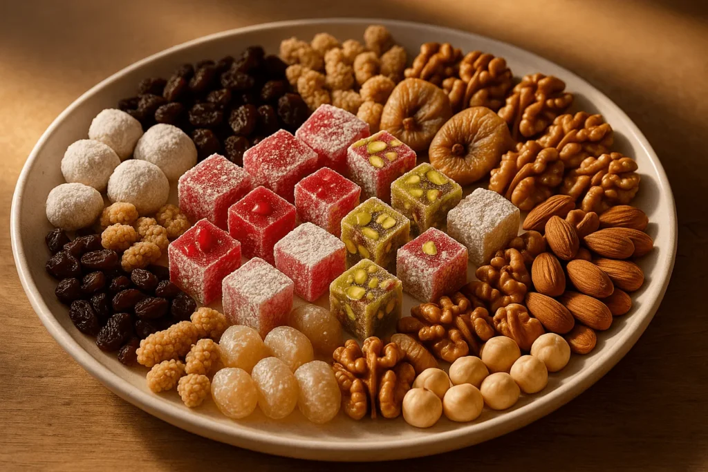 لوکوم انار با آجیل و خشکبار