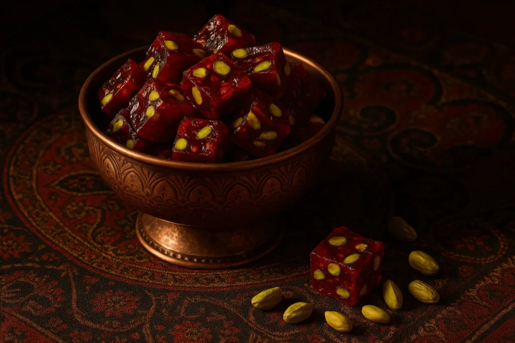 لوکوم انار با ظرف مسی