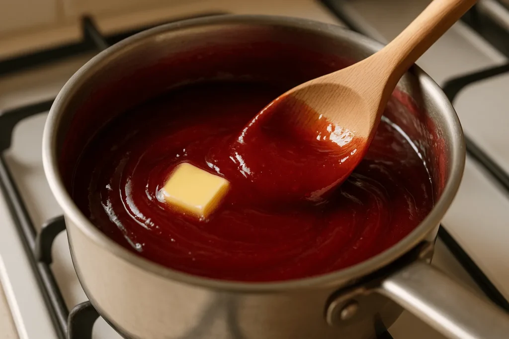 مرحله سوم: هم زدن مداوم تا غلیظ شدن