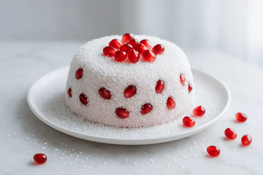 موس انار با دیزاین برفی با پودر نارگیل