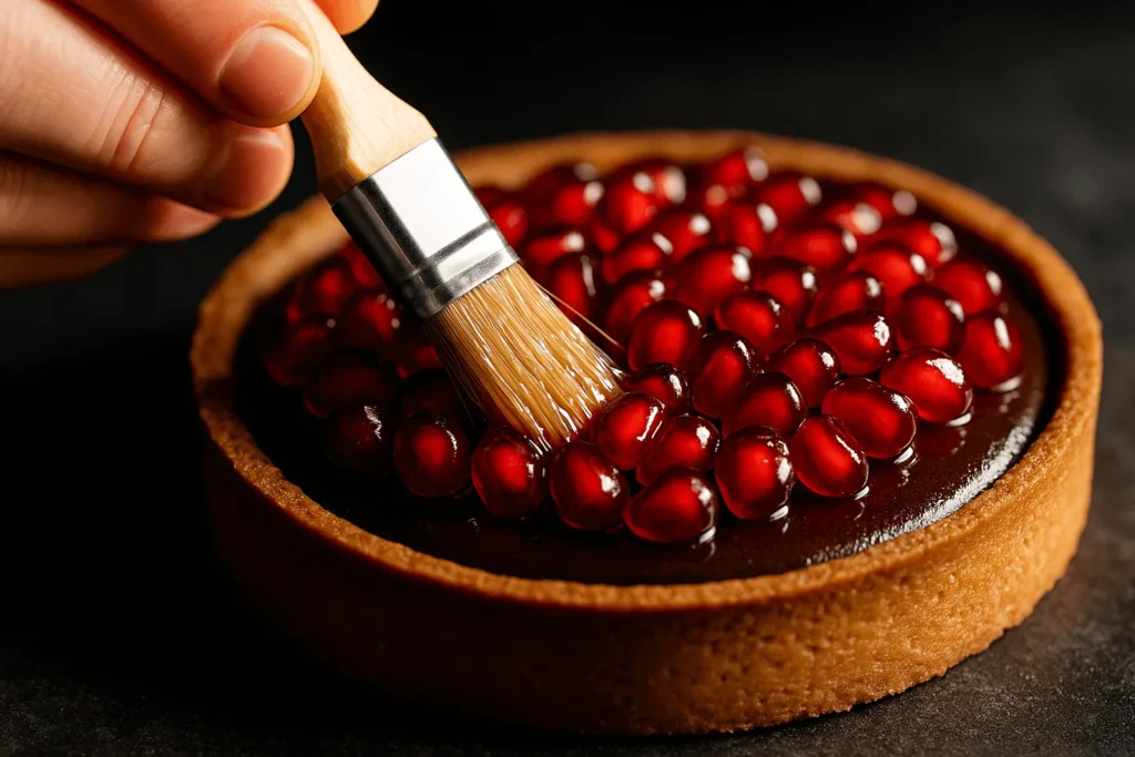 مرحله چهارم: تزئین تارت با دانههای انار