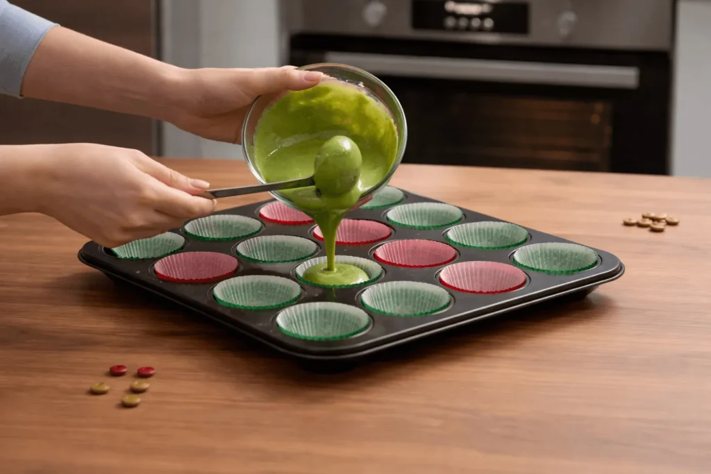 قدم هفتم: ریختن مایه کیک در قالبها